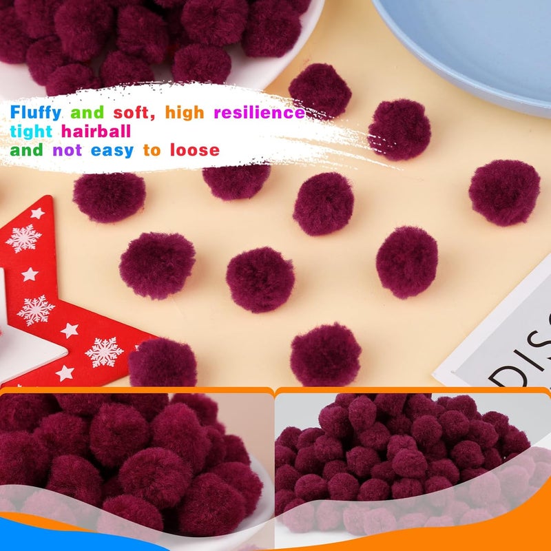 MORFEN 150 Pieces Pom Poms, 1 Inch Dark Red Craft Pom Poms, Fuzzy Pompom Puff Balls, Small Pom Pom Balls for DIY Arts, Crafts Projects, Home Decorations - Image 5